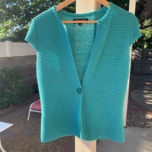 Jones New York Collection turquoise short sleeves one button cardigan size M